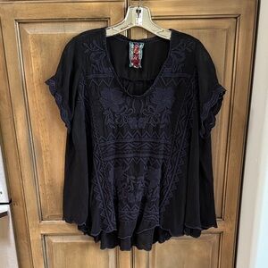 Johnny Was Black Floral Embroidered Blouse